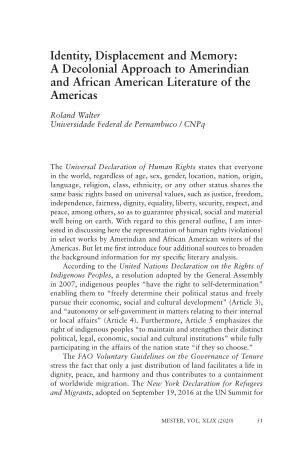 A Decolonial Approach to Amerindian and African American Literature of the Americas