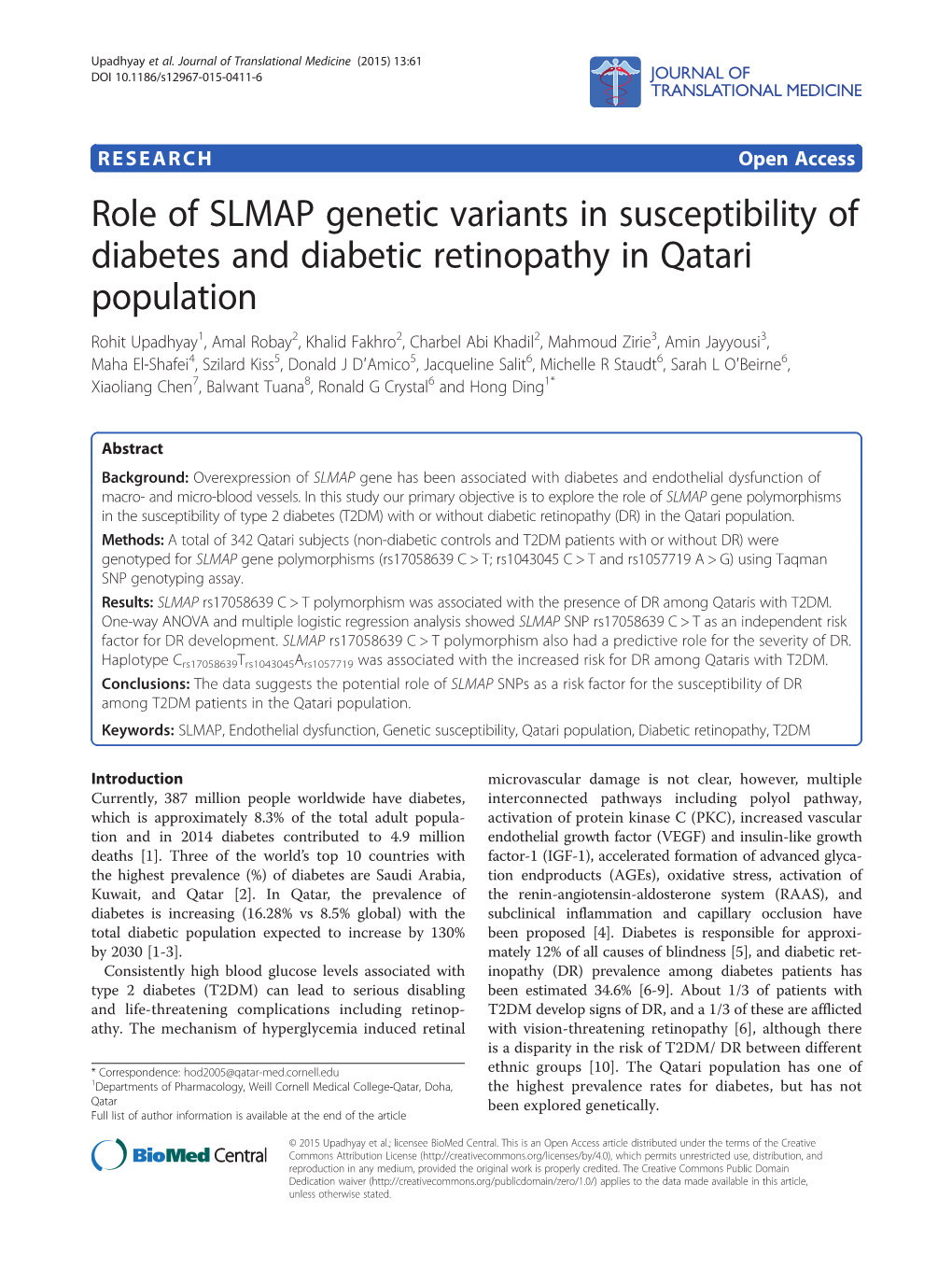 Role of SLMAP Genetic Variants in Susceptibility Of