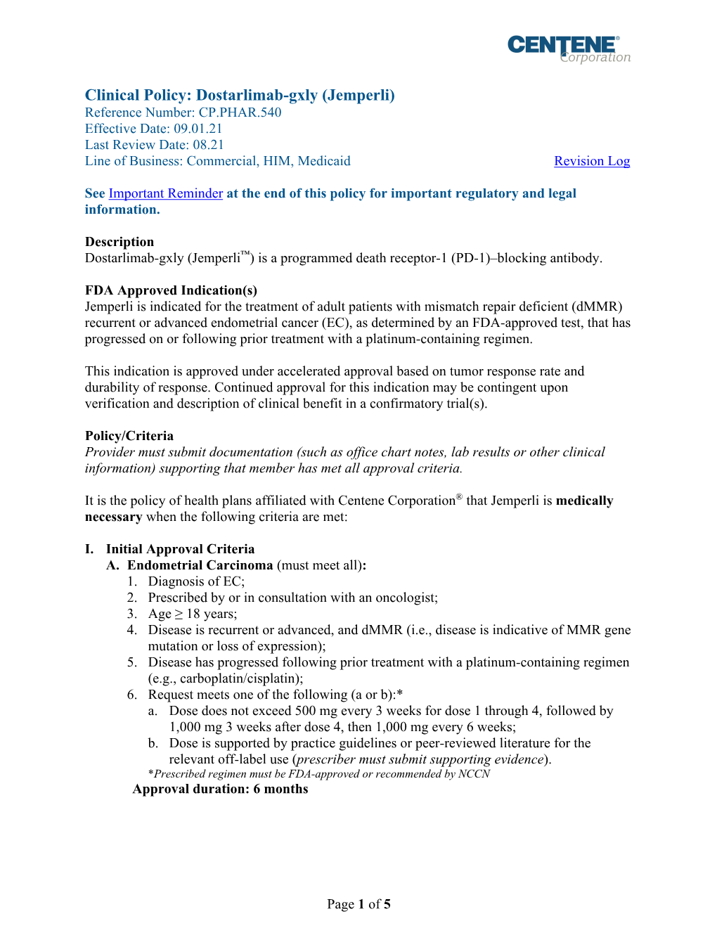 Clinical Policy: Dostarlimab-Gxly (Jemperli)