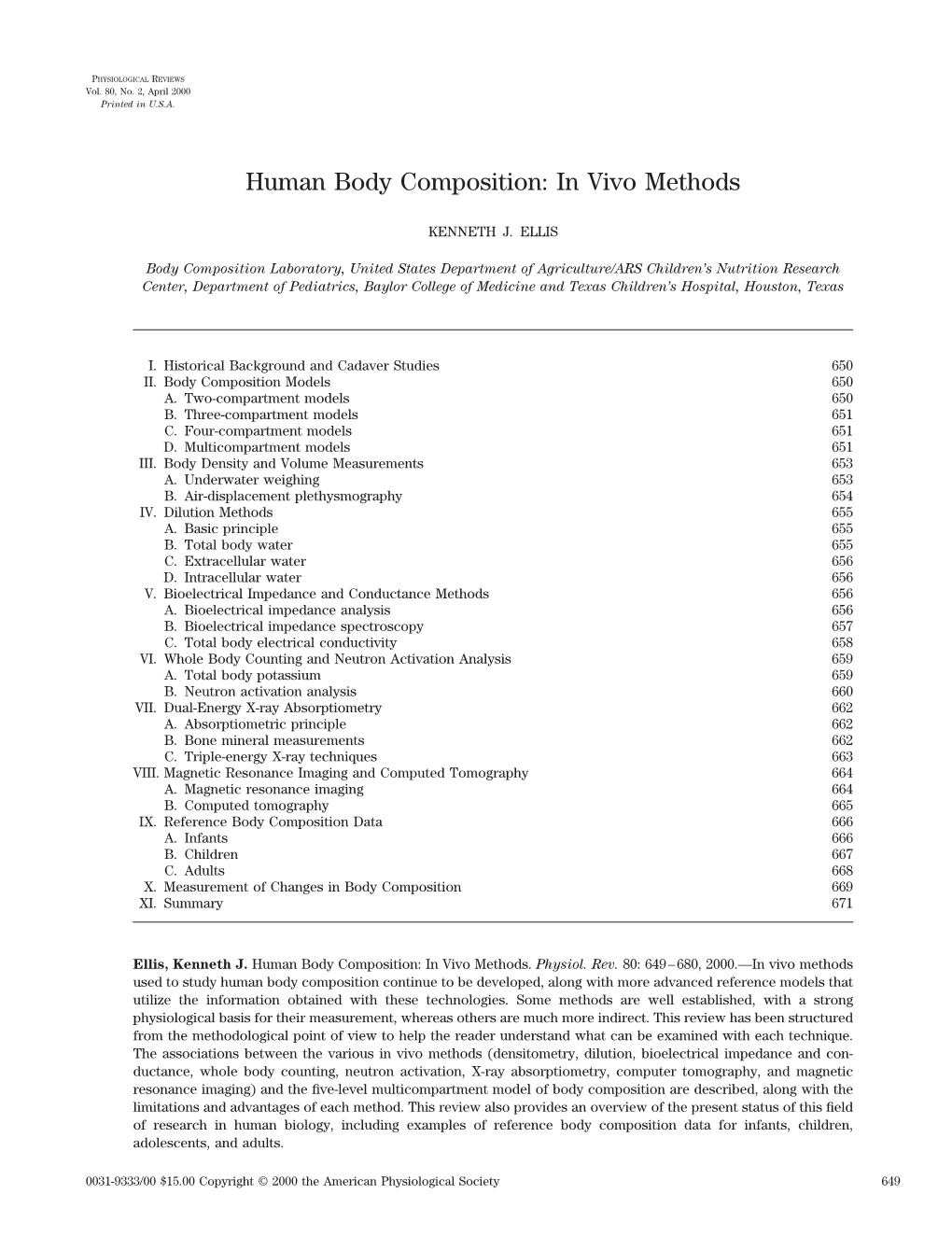 Human Body Composition: in Vivo Methods