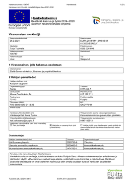 Hankehakemus Kestävää Kasvua Ja Työtä 2014–2020 Suomen Rakennerahasto-Ohjelma