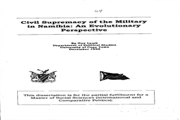 Civil Supremacy of the Military in Namibia: an Evolutionary Perspective