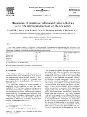 Measurement of Enthalpies of Sublimation by Drop Method in a Calvet Type Calorimeter: Design and Test of a New System