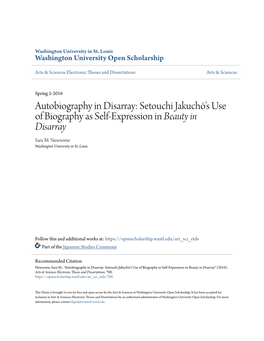 Autobiography in Disarray: Setouchi Jakuchō’S Use of Biography As Self-Expression in Beauty in Disarray Sara M