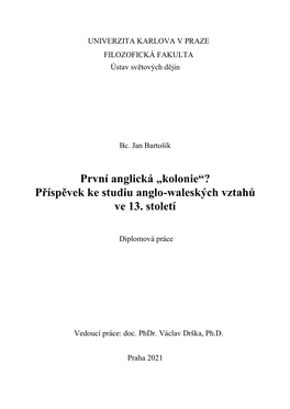 „Kolonie“? Příspěvek Ke Studiu Anglo-Waleských Vztahů Ve 13. Století