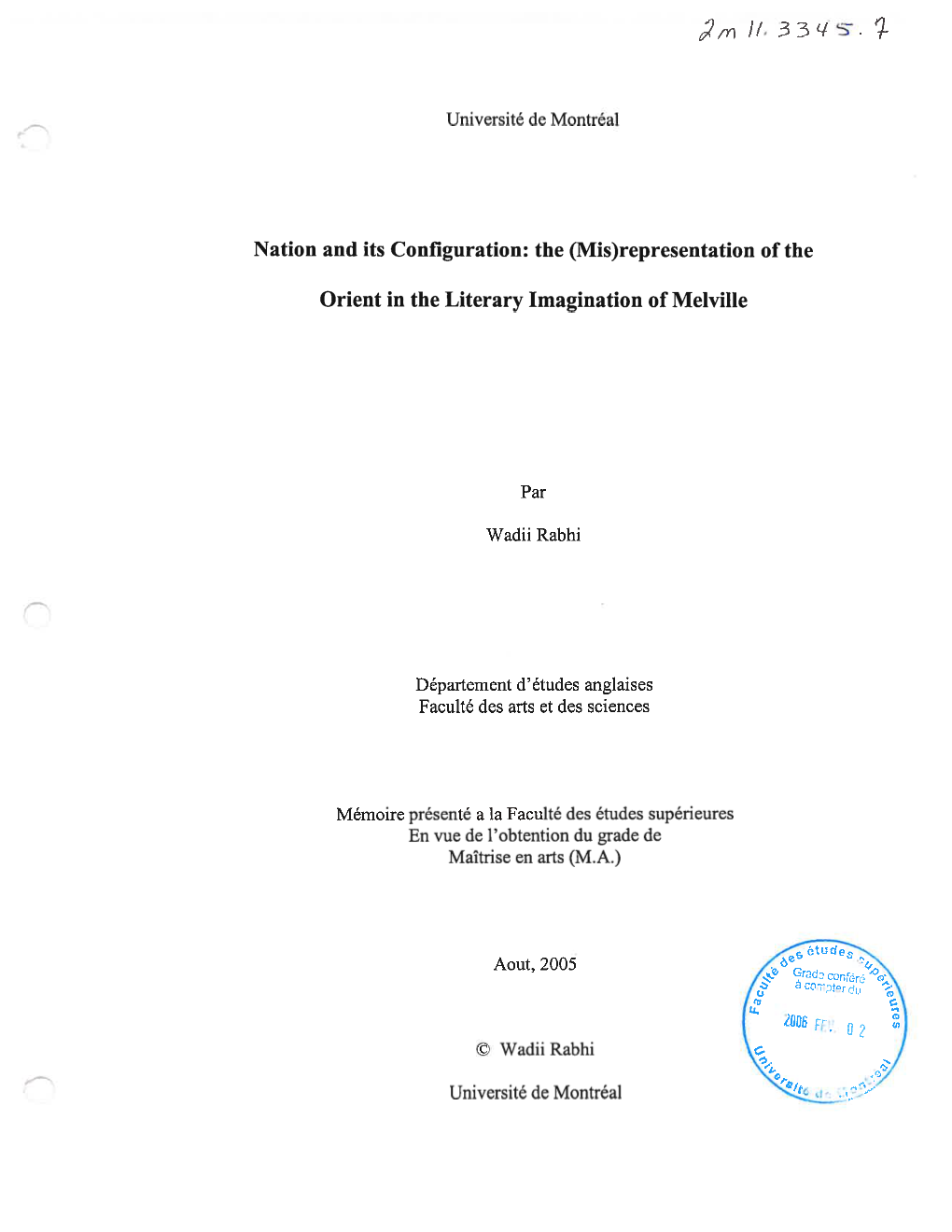 Representation of the Orient in the Literary Imagination of Melville,” Porte Sur Les Contextes Historiques, Idéologiques, Et Politiques De L’Orientalisme Américaine