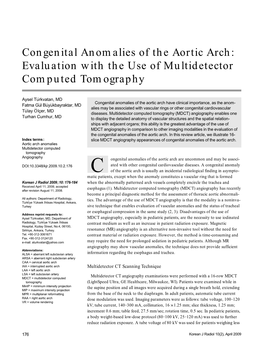Congenital Anomalies of the Aortic Arch: Evaluation with the Use of Multidetector Computed Tomography