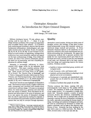 Christopher Alexander: an Introduction for Object-Oriented Designers