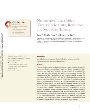 Neuroactive Insecticides: Targets, Selectivity, Resistance, and Secondary Effects