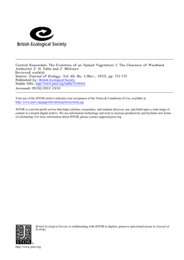 Central Rossendale: the Evolution of an Upland Vegetation: I