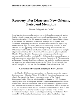 Recovery After Disasters: New Orleans, Paris, and Memphis