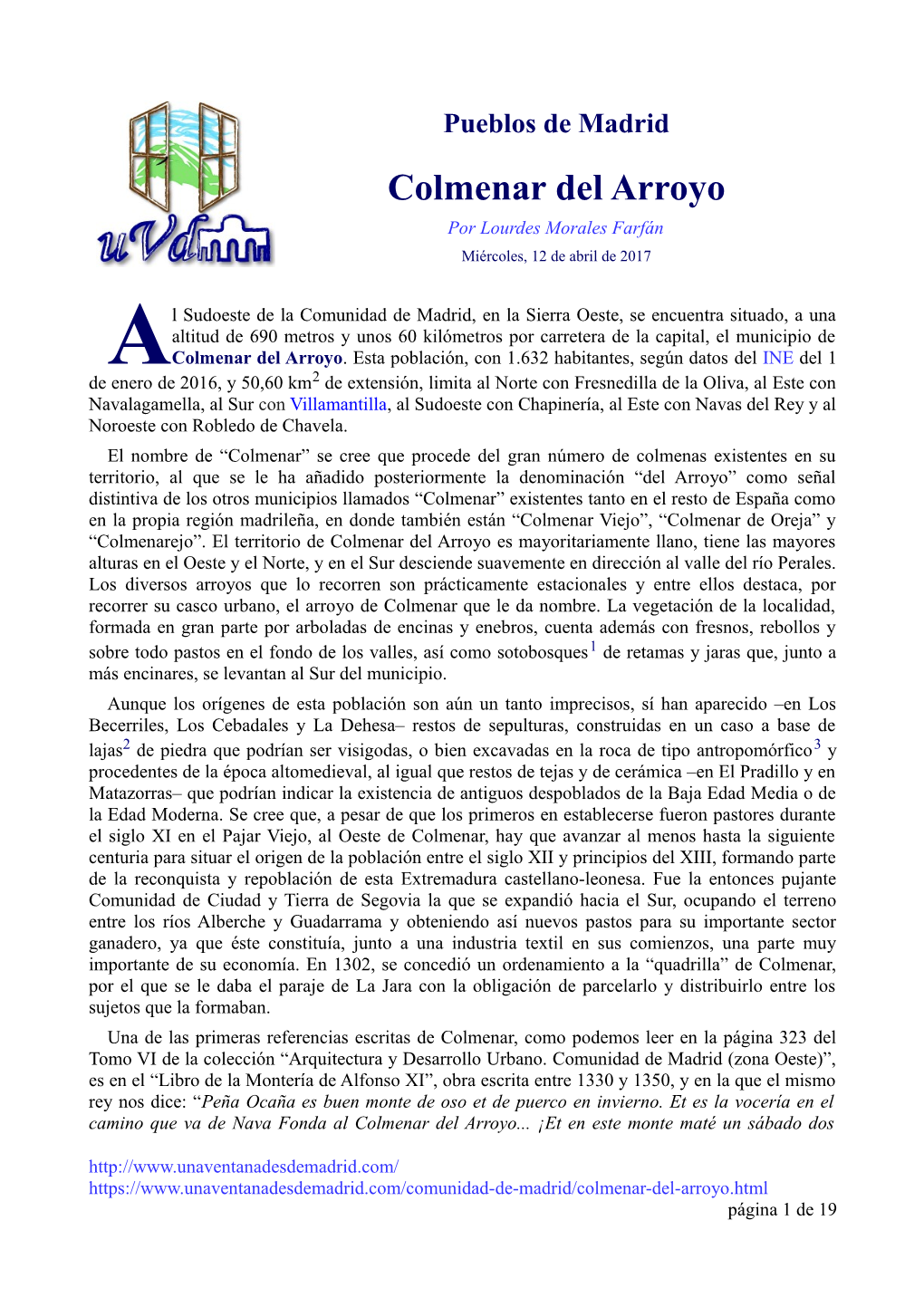 Colmenar Del Arroyo Por Lourdes Morales Farfán Miércoles, 12 De Abril De 2017