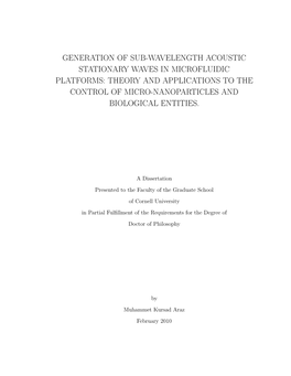 Generation of Sub-Wavelength Acoustic Stationary Waves in Microfluidic Platforms