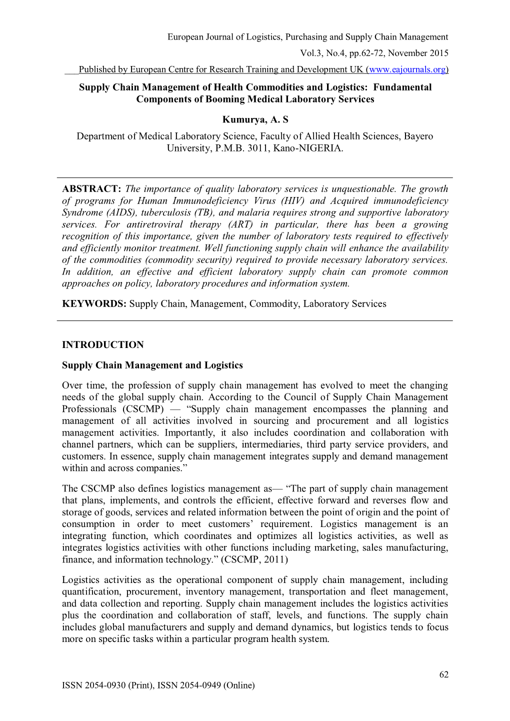 Supply Chain Management of Health Commodities and Logistics ...