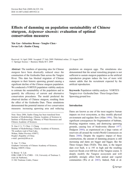 Effects of Damming on Population Sustainability of Chinese Sturgeon, Acipenser Sinensis: Evaluation of Optimal Conservation Measures