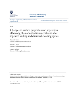 Changes in Surface Properties and Separation Efficiency of A