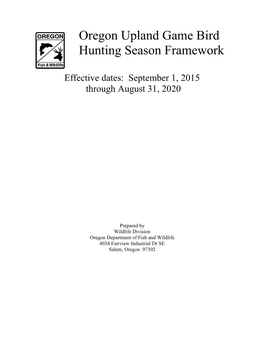 2020 Upland Game Bird Hunting Season Frameworks