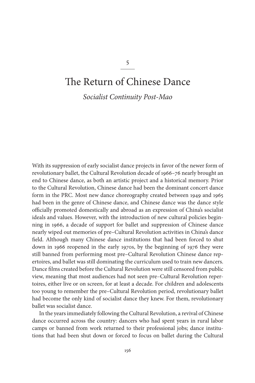 The Return of Chinese Dance Socialist Continuity Post-Mao