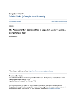 The Assessment of Cognitive Bias in Capuchin Monkeys Using a Computerized Task