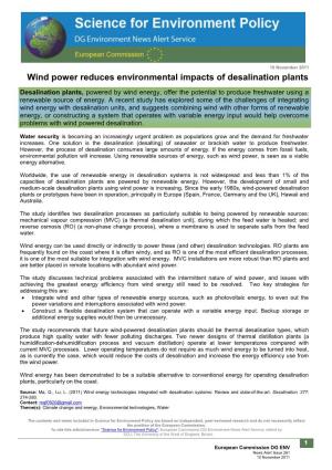 Wind Power Reduces Environmental Impacts of Desalination Plants