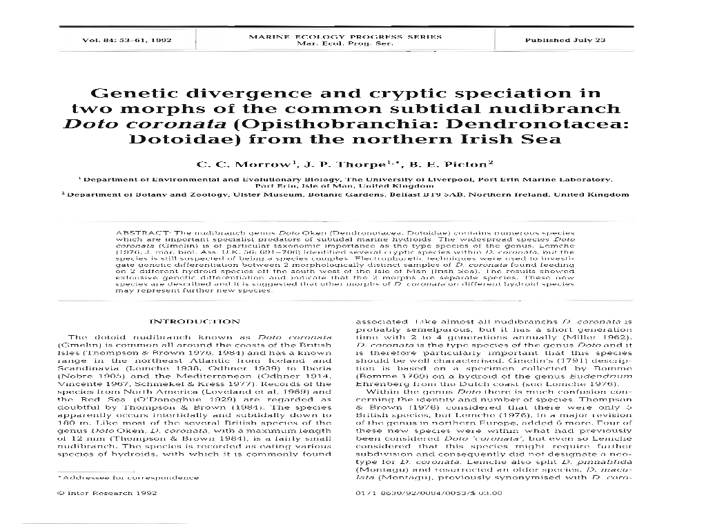 Genetic Divergence and Cryptic Speciation in Two Morphs of The