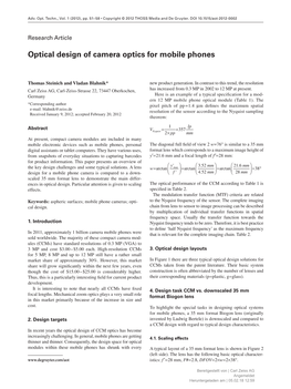 Optical Design of Camera Optics for Mobile Phones