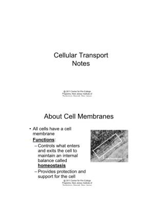 Cellular Transport Notes About Cell Membranes
