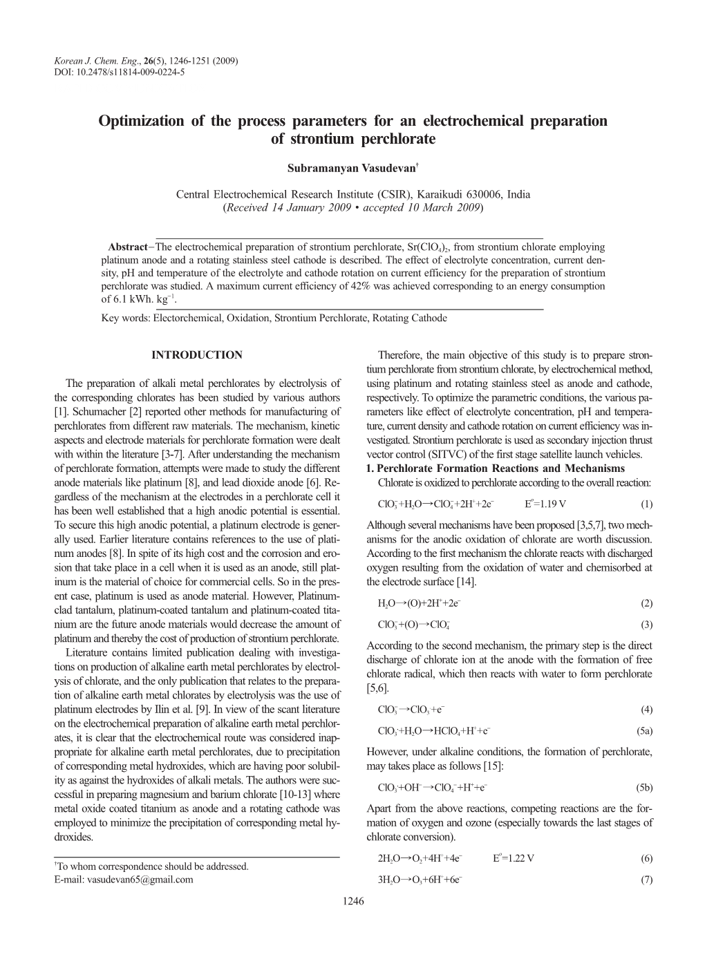 Electrochemical Preparation of Strontium Perchlorate