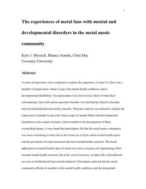 The Experiences of Metal Fans with Mental and Developmental Disorders in the Metal Music Community