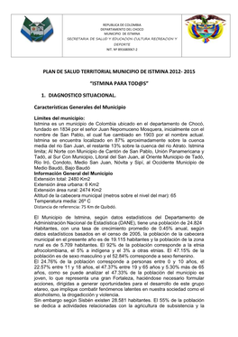 Plan De Salud Territorial Municipio De Istmina 2012- 2015