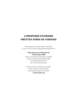 A Proposed Standard Written Form of Cornish
