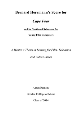 Bernard Herrmann's Score for Cape Fear