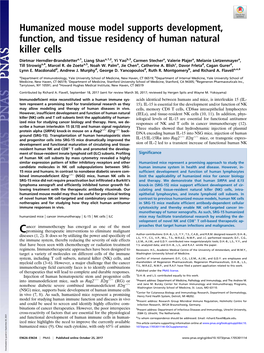 Humanized Mouse Model Supports Development, Function, and Tissue Residency of Human Natural Killer Cells