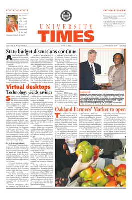 University Times Is Published Bi-Weekly on Thursdays by the University of Pittsburgh