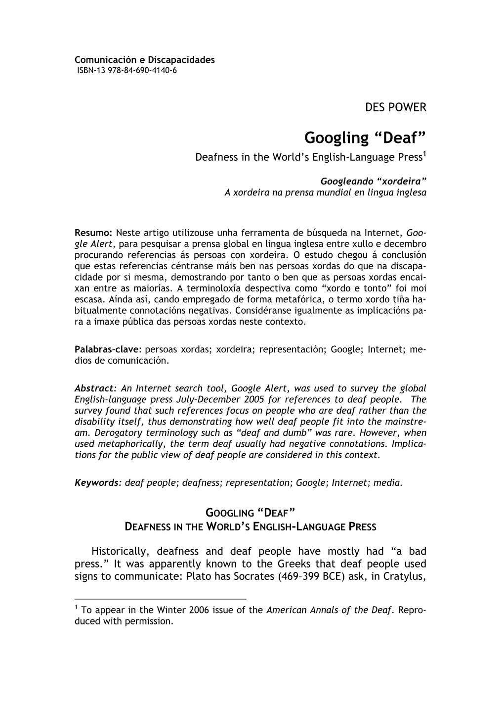 Googling “Deaf” Deafness in the World’S English-Language Press1