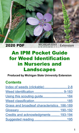 An IPM Pocket Guide for Weed Identification in Nurseries and Landscapes Produced by Michigan State University Extension