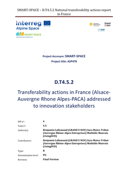 D.T4.5.2 Transferability Actions in France (Alsace- Auvergne Rhone Alpes-PACA) Addressed to Innovation Stakeholders