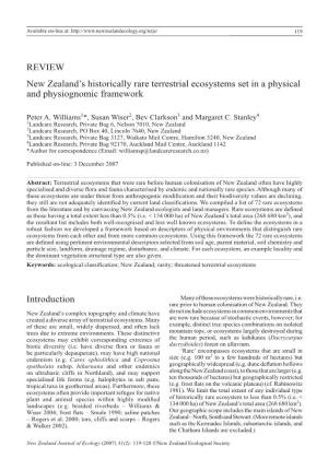 REVIEW New Zealand's Historically Rare Terrestrial Ecosystems Set in A