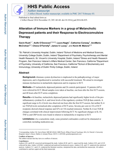 Alteration of Immune Markers in a Group of Melancholic Depressed Patients and Their Response to Electroconvulsive Therapy