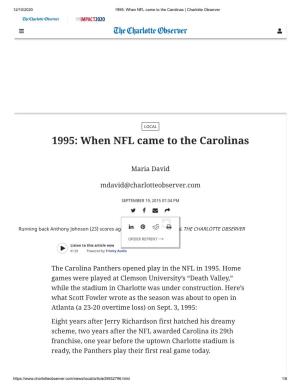 1995: When NFL Came to the Carolinas | Charlotte Observer