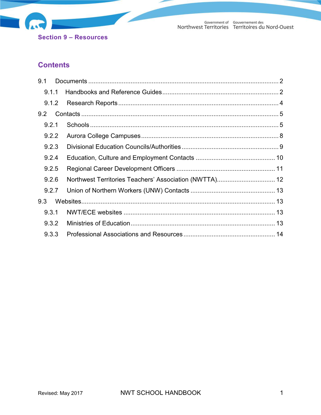 Section 9 – Resources