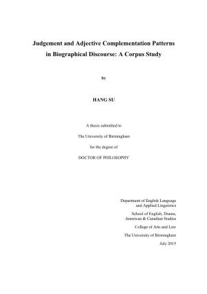 Judgement and Adjective Complementation Patterns in Biographical Discourse: a Corpus Study