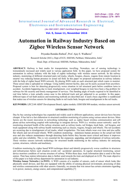 Automation in Railway Industry Based on Zigbee Wireless Sensor Network