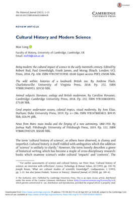 Cultural History and Modern Science
