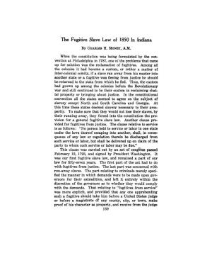 The Fugitive Slave Law of 1850 in Indiana by CHARLESH