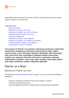 Psychic”? Find 43 Synonyms and 30 Related Words for “Psychic” in This Overview
