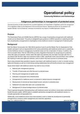 QPW/2015/1294 Indigenous Partnerships in Management of Protected Areas
