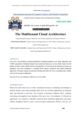 The Multitenant Cloud Architecture