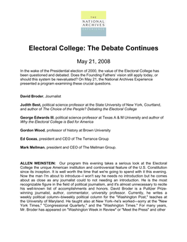 Electoral College: the Debate Continues