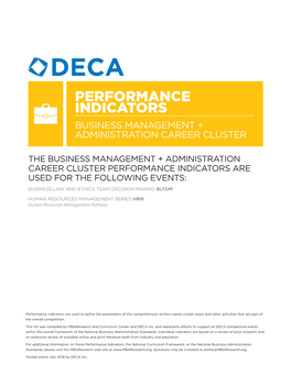 Performance Indicators Business Management + Administration Career Cluster